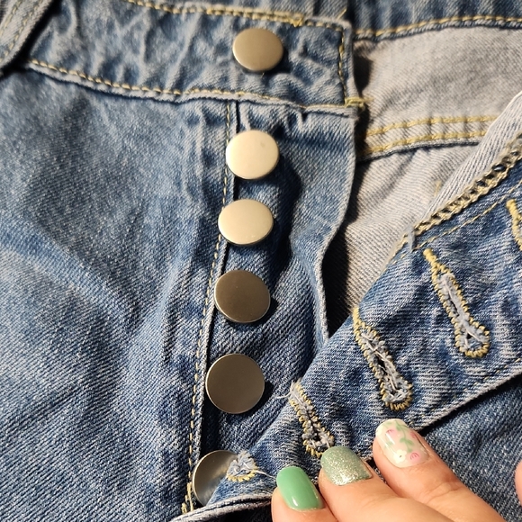 Distressed Blue Button-Fly Jeans - Picture 2 of 5